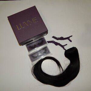 LUVME 16" Human Hair Weft Clip Straight Black 7 Pcs - 120g